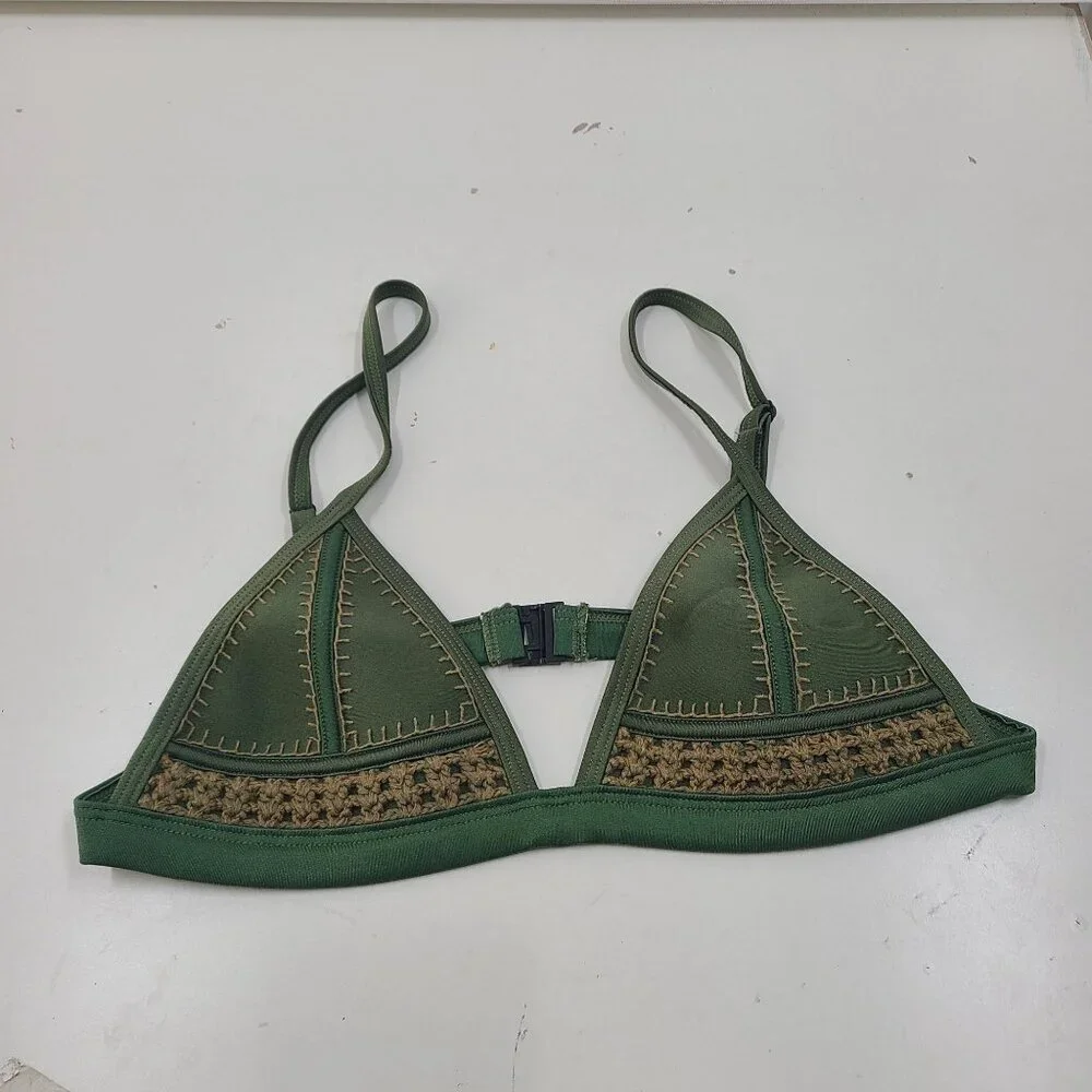 Triangle Gigi Olive Green Crochet Detail Neoprene Bikini Top Size Small